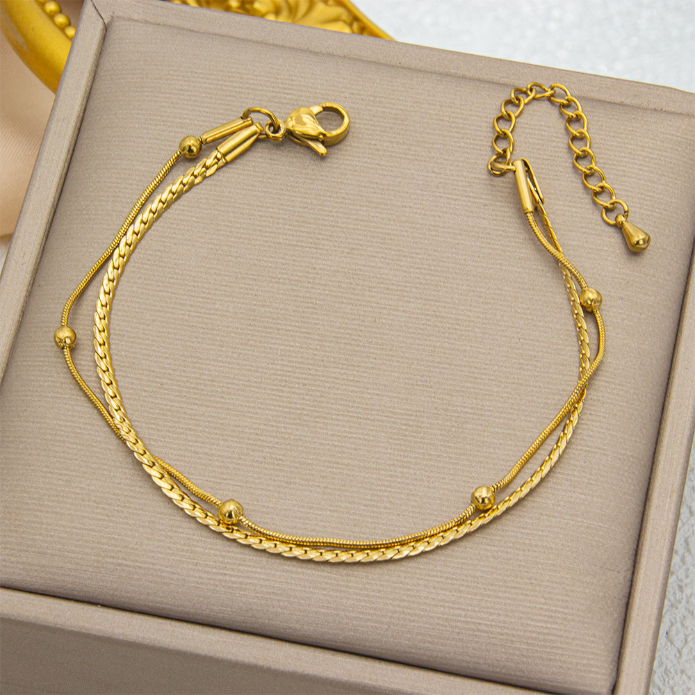 Double-layer Simple Titanium Steel Bracelet Simple All-match Color-free All-match Small Love Couple Bracelet Dongguan Titanium Steel Jewelry