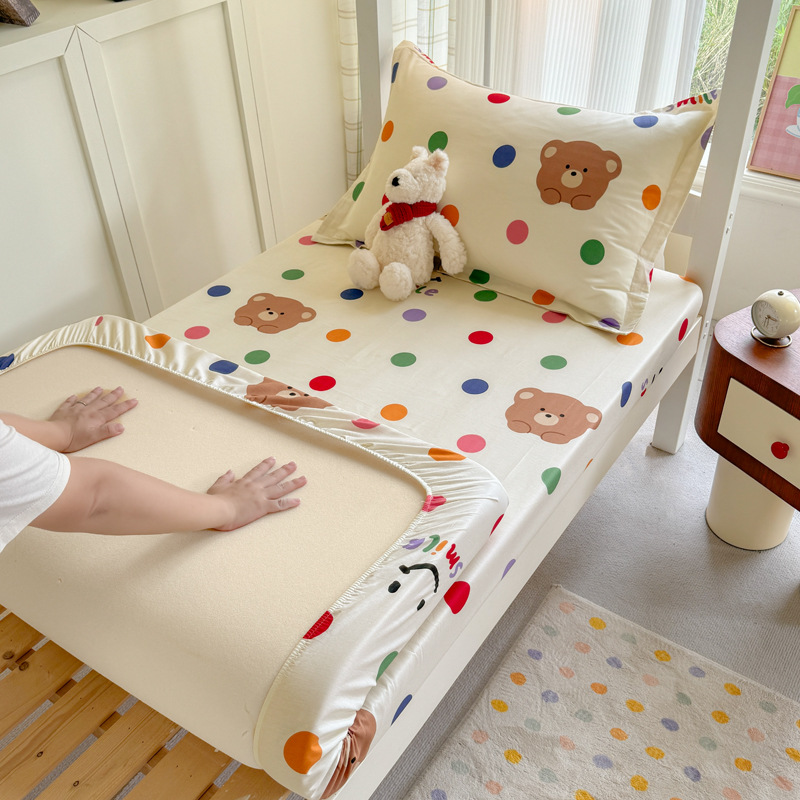 Colcha de cama con estampado de algodón puro, funda de cama para dormitorio de estudiantes de una sola pieza, funda protectora de colchón, juego de tres piezas con todo incluido