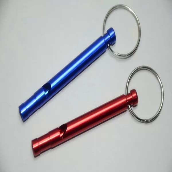 Slim aluminum alloy whistle camping outdoor sports survival whistle cylindrical slim whistle keychain pendant