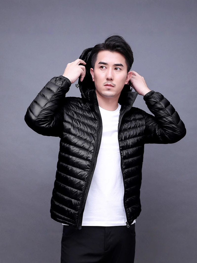 Transfronterizo Tik Tok otoño invierno chaqueta de plumón ligera hombre corto tamaño grande ligero a prueba de frío cálido abrigo de cuello blanco