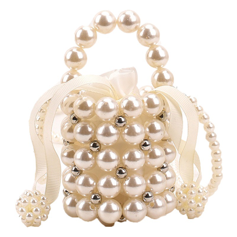 Bolso de moda para niñas 2023 nueva niña hecha a mano perla cubo bolsa bebé mini hombro accesorios bolsa