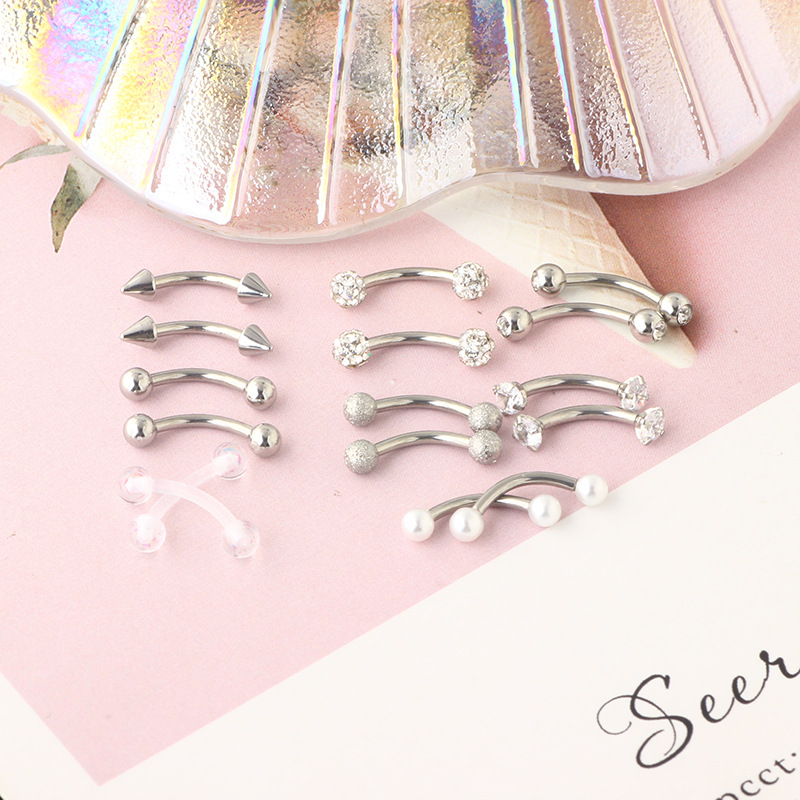 16G Stainless Steel Micro-Inlaid Zircon Eyebrow Ring Screw Ball Fashion Earrings Set of 10 detail image 27