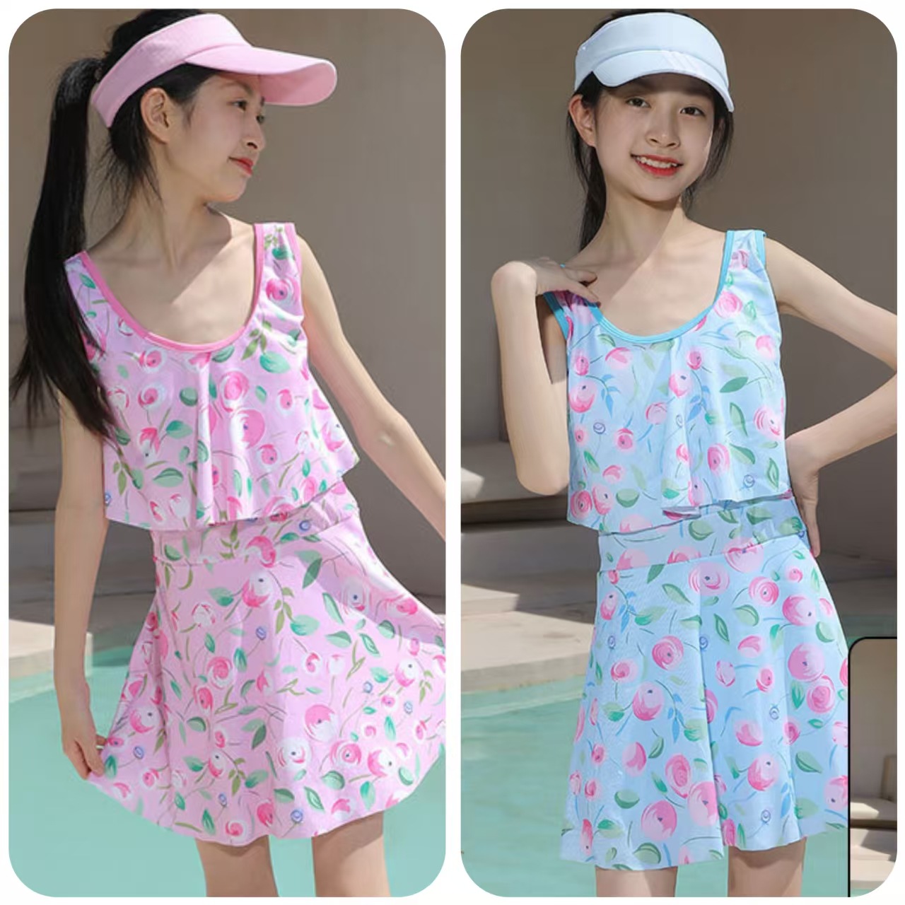 2025 New Children's Swimsuit Girls Big Children One-Piece Floral Skirt Swimsuit Girls Cute 80191