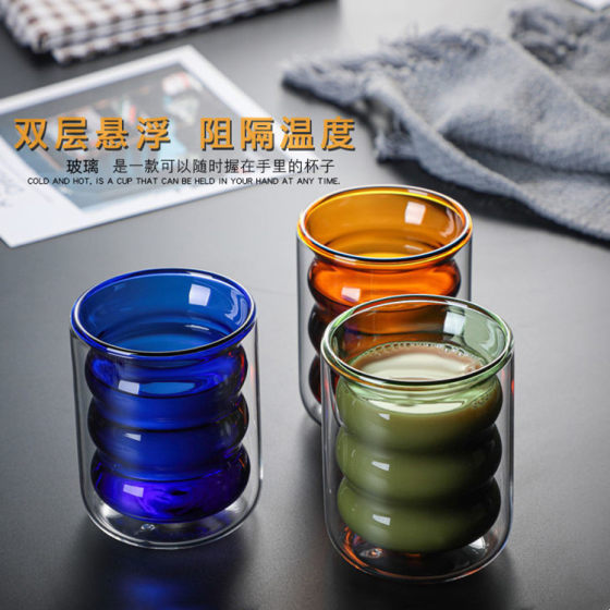 Color Spiral liner glass milk tea coffee cup borosilicate glass insulated double-layer Cup household drink drinking cup