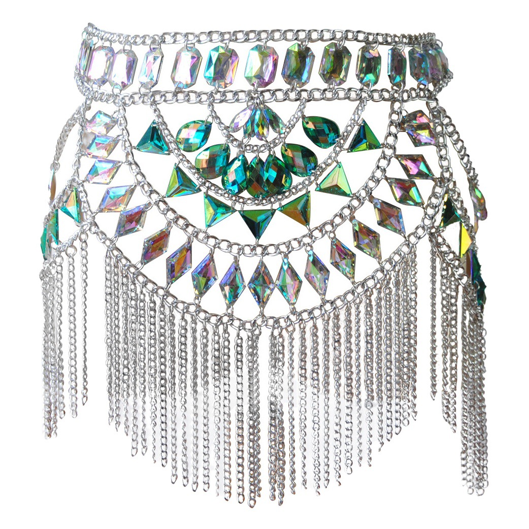 Joyería transfronteriza europea y americana rhinestone borla cadena del pecho sexy bikini traje playa flash diamante accesorios cadena de la cintura cadena del cuerpo