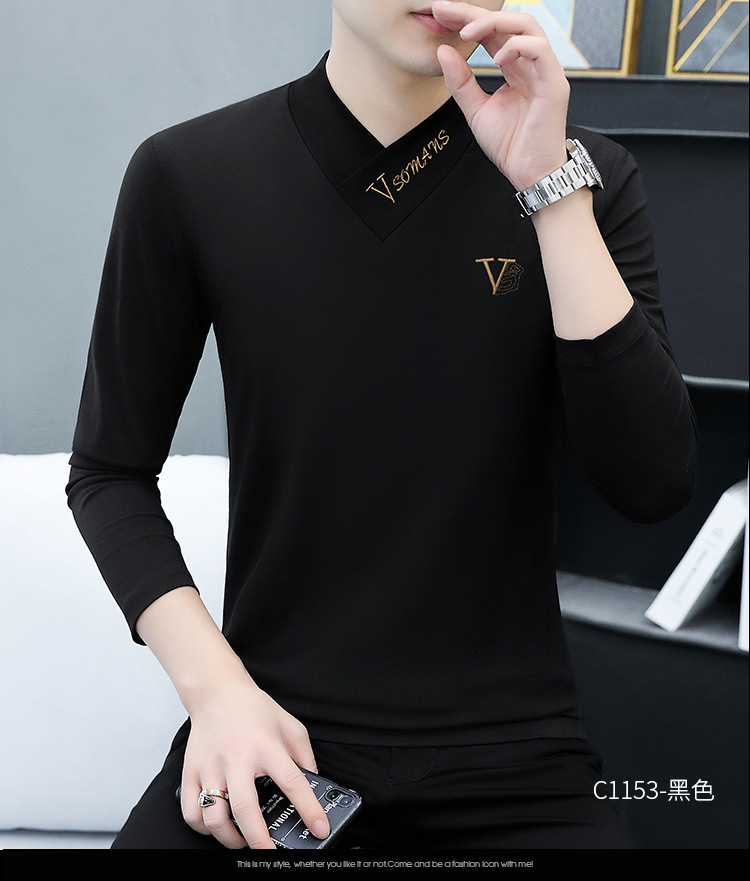 2022秋季V领新款长袖男士T恤韩版男装打底衫休闲男式T恤上衣批发 pic 24