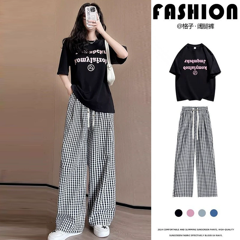 Пятно для беременных повседневные 2024 пузырьковая пряжа в клетку брюки летние изогнутые из ледяного шелка Ямамото широкие ноги прямые брюки
