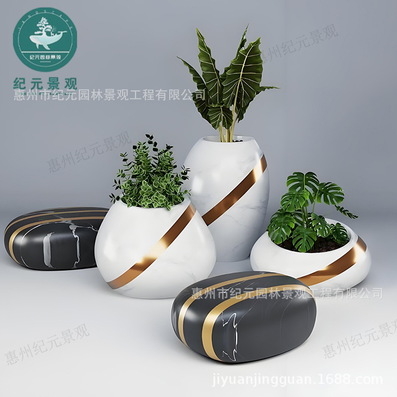 玻璃钢花盆商场酒店大堂花器售楼花钵艺术花器广场户外美陈