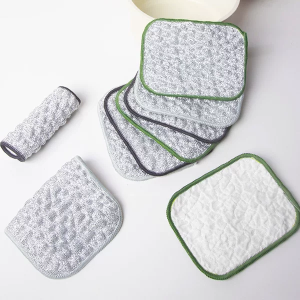 Cotton Yarn Silver Silk Bubble Dishcloth Double-Sided Dishwashing Cloth for Cleaning Dishes, Thickened Pot Wiping Magic Tool, Absorbent Water and Oil Sponge
