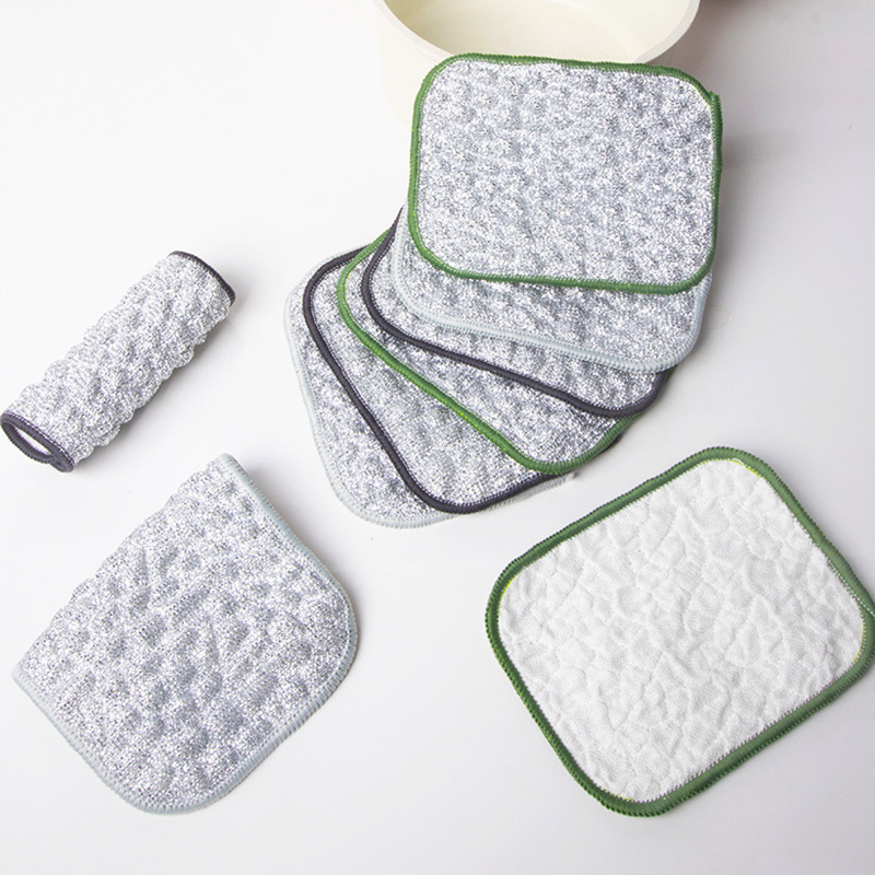 Cotton Yarn Silver Silk Bubble Dishcloth Double-Sided Dishwashing Cloth for Cleaning Dishes, Thickened Pot Wiping Magic Tool, Absorbent Water and Oil Sponge