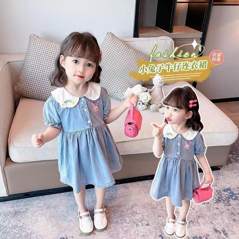Vestido de princesa de verano para niñas nuevo vestido de mezclilla para bebé vestido de mezclilla de conejito lindo estilo occidental para niños