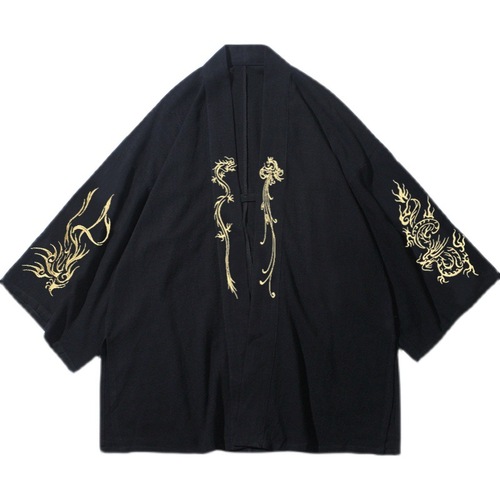 Chinese men Japanese cotton and linen embroidered cardigan men kimono tops