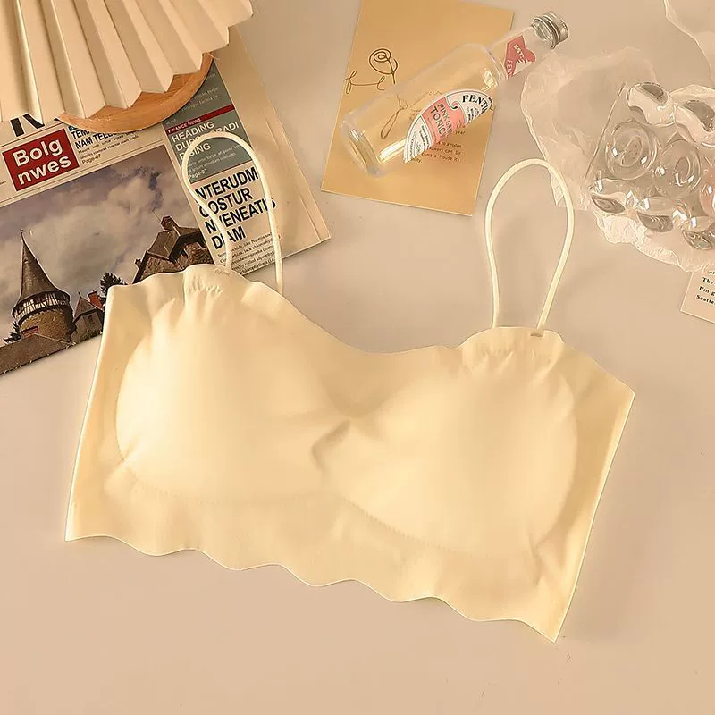 Tube Top Push-Up Bra, silk-look thin straps, one-size 80–120, seamless scalloped back