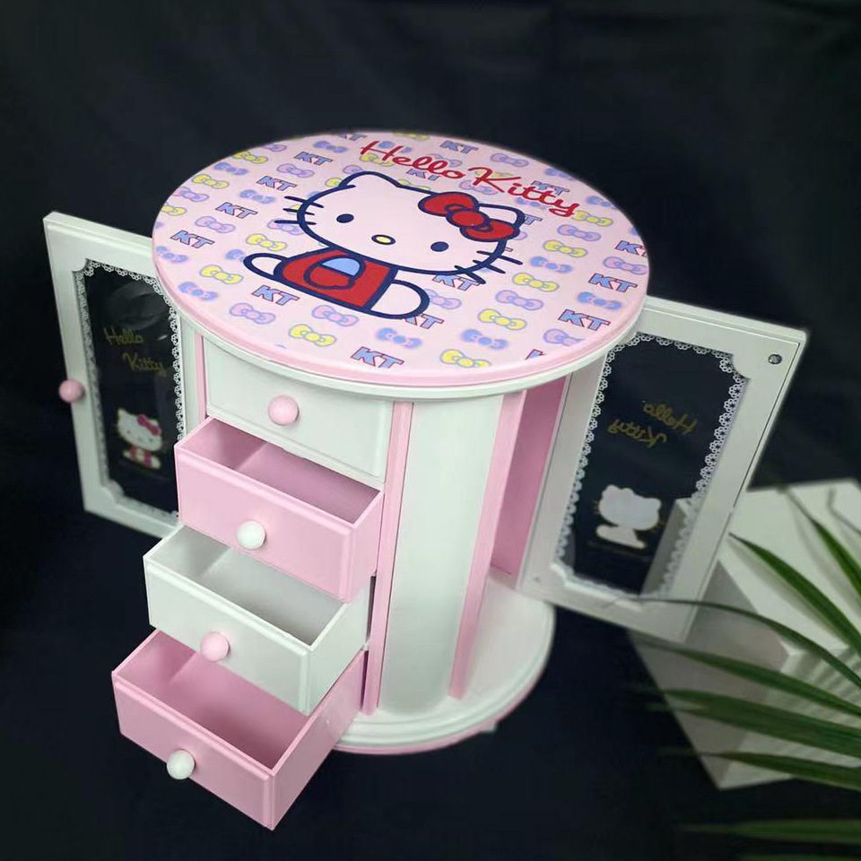 Wardrobe dressing music box with two doors and 3 drawers mirror storage box winding music box for girls