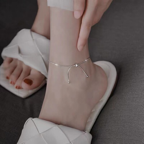 s925 sterling silver round bead adjustable anklet for women summer  new ins high-end ankle anklet light luxury niche