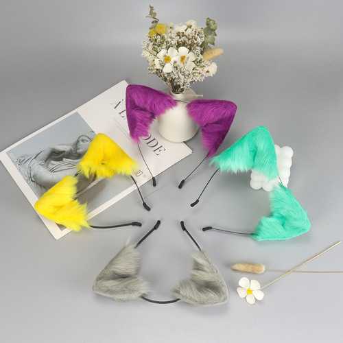 Hand-made simulated fox cat ears headband plush animal ear headband cosplay costume props KC headwear accessories