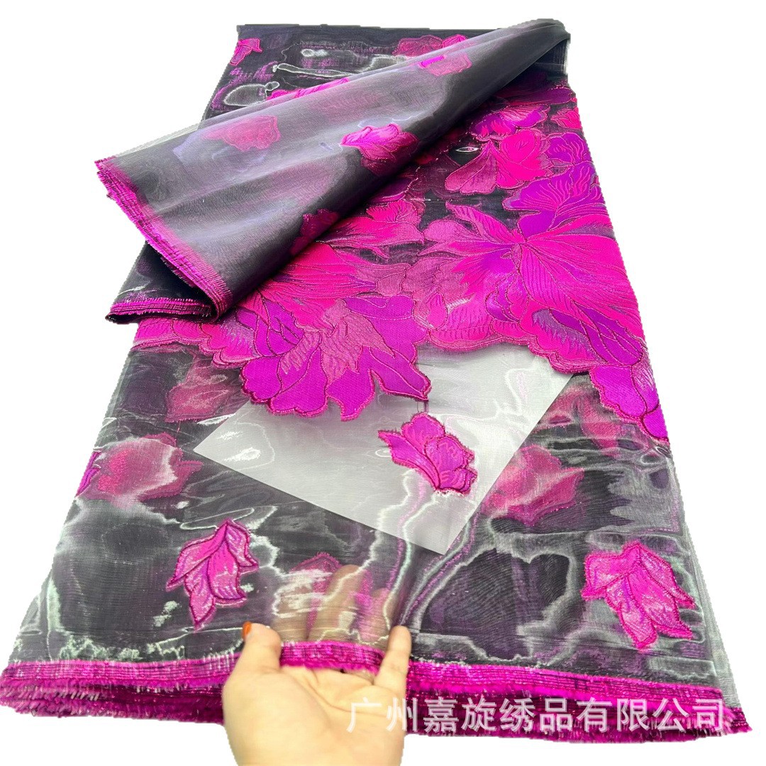 Tela de organza jacquard con relieve, estilo medioriental, fondo negro, para vestidos, accesorios de moda, brocado.