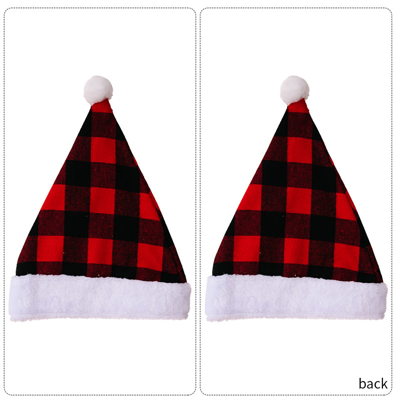 Christmas New Christmas Decoration Plush Edge Plaid Christmas Hat High-end Children's Red and Black Hat Adult Hat_voghion.com