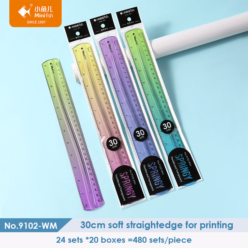 [Exclusivo transfronterizo] Papelería de color creativo de 30cm regla recta impresa bilateral pulgadas cm regla transparente de plástico