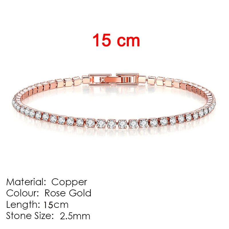 Браслет tennis Chengyuan Jewelry, циркон 2,5 мм, медь с гальваническим покрытием, 14–19 см