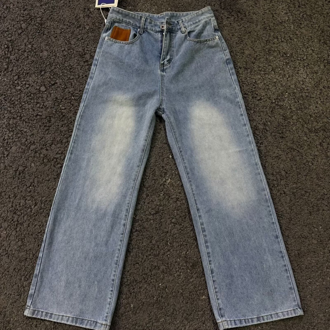 Men's Cleanfit Blue Jeans American High Street Wide Leg Straight Casual Trousers Midweight Cotton Non-Stretch Machine Washable_mkmklike.com