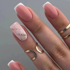 Minimalist French Marble Gold Dust Wearable Nails Oval European American Instagram Style Nail Stickers Wearable Nail Stickers