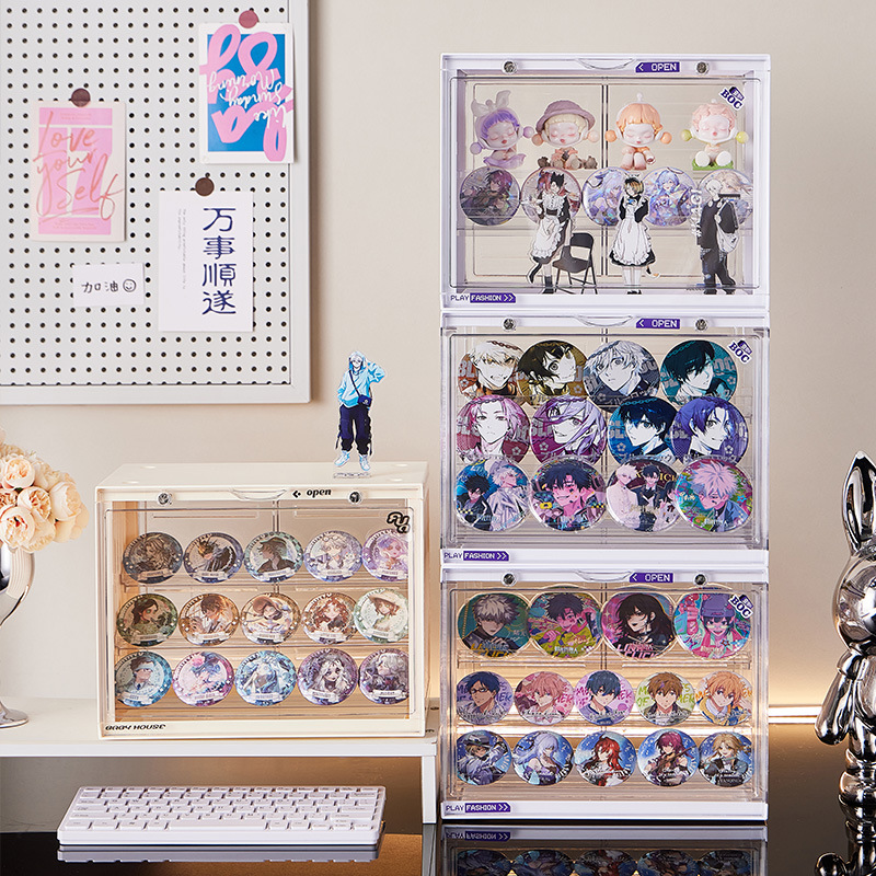 Barkyw Display Rack Transparent Desktop Millet Storage Box Dust-proof Ladder Rack Stand Card Surrounding Badge Storage Rack