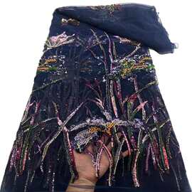 重工珠管亮片婚纱礼服刺绣中国风定位大花位面料旗袍高定精致布料
