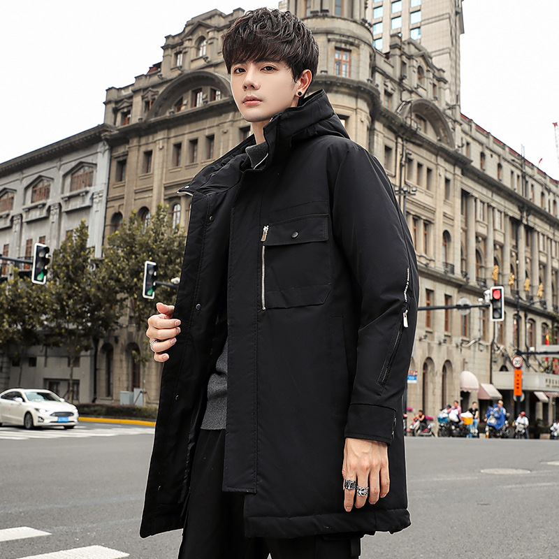 Chaqueta de plumón para hombre mediano y largo en 2025, nueva marca de moda de invierno caliente de moda coreana, chaqueta guapo para hombre