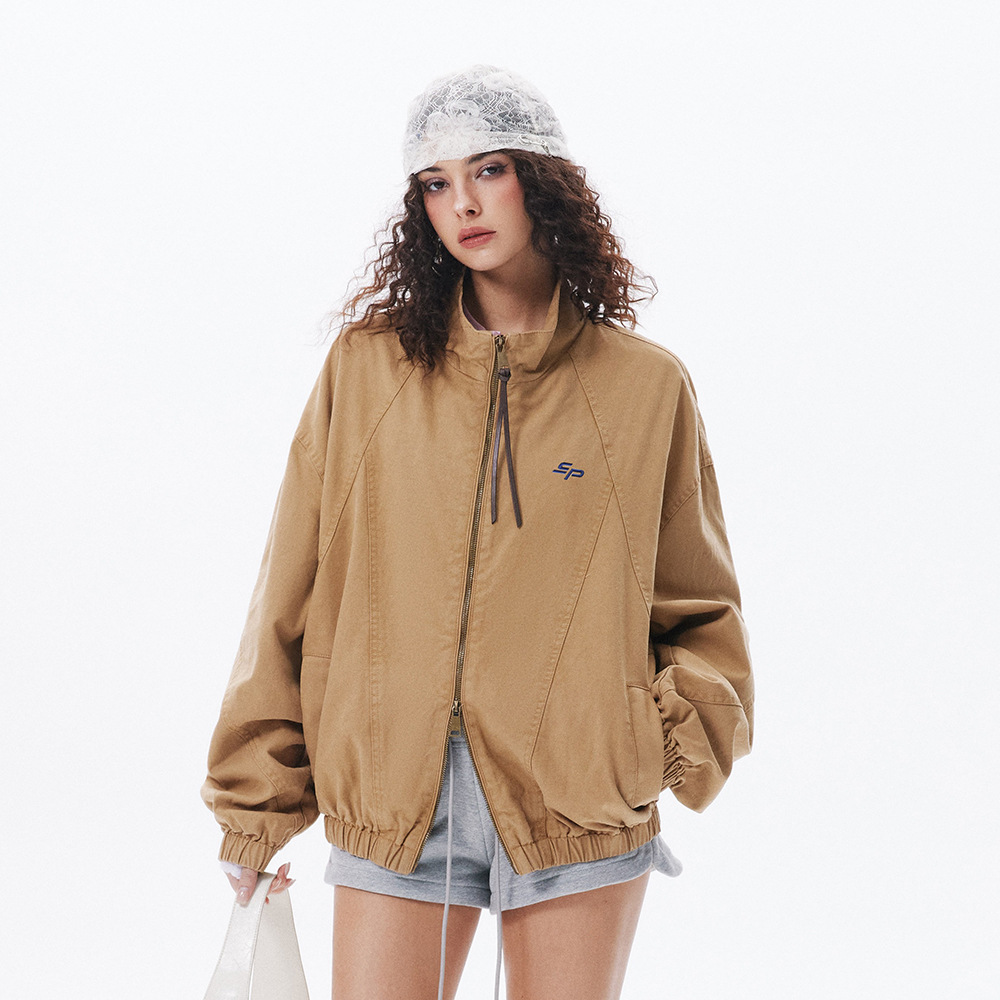 Loose Stand Collar Canvas Workwear Jacket American Style Trendy Brand Design Deconstructed Patchwork Solid Color Double_voghion.com