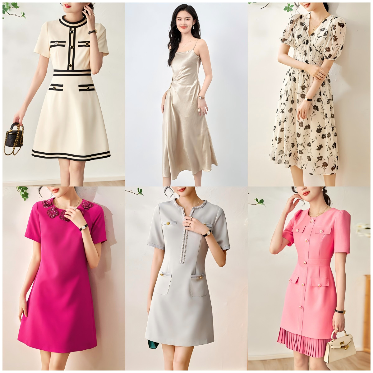 Đầm suông nữ midi tay ngắn mùa hè — 2303905 - Màu đỏ