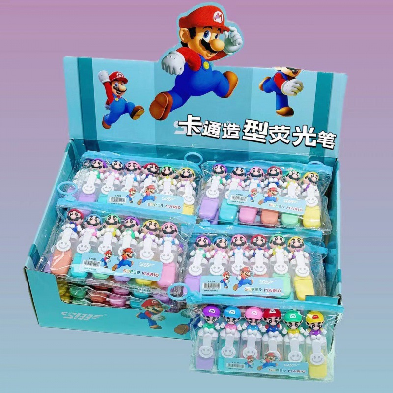 Mini traje de resaltador de 6 colores de dibujos animados de estilo de dibujos animados de aspecto alto estudiante marcador de color marcador clave