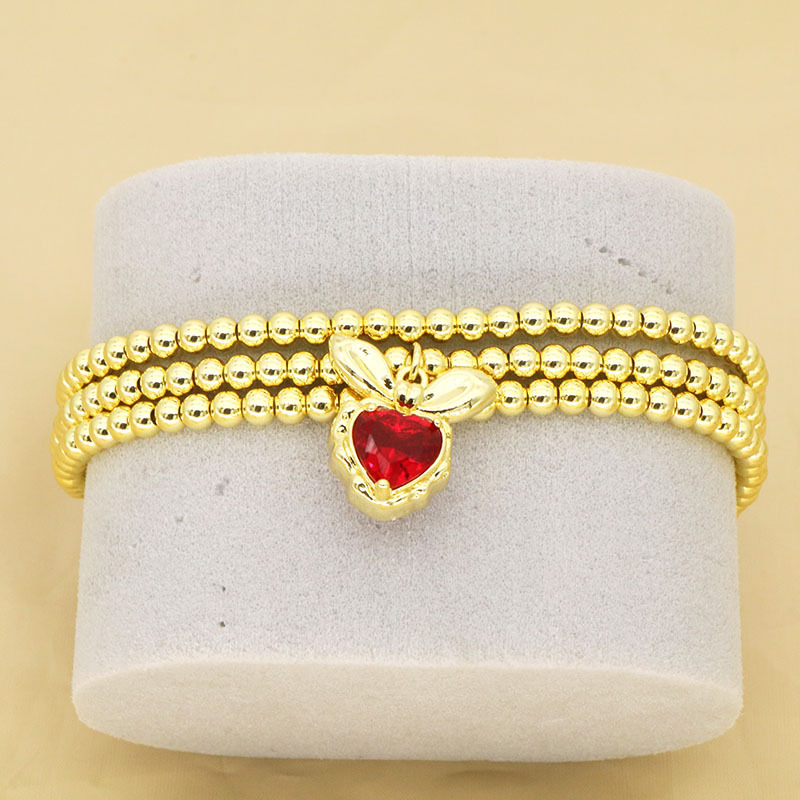 1 Piece Quantity Simple Style Heart Shape Zircon Rope Copper Beaded Bracelets Wholesale