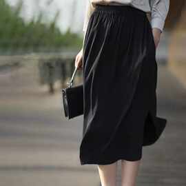 重磅弹力铜氨丝真丝2026春夏半身裙直筒裙气质显瘦松紧腰开叉女裙