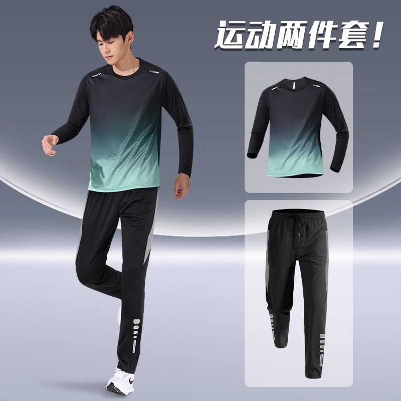 Trajes deportivos para hombres para correr otoño delgado ropa de secado rápido mangas largas pantalones largos casuales 2024 nuevo ciclismo fitness