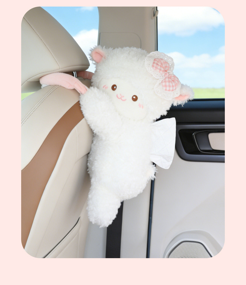 Car-mounted plush tissue box cute bear and rabbit car interior accessory tissue cover cartoon creative decoration