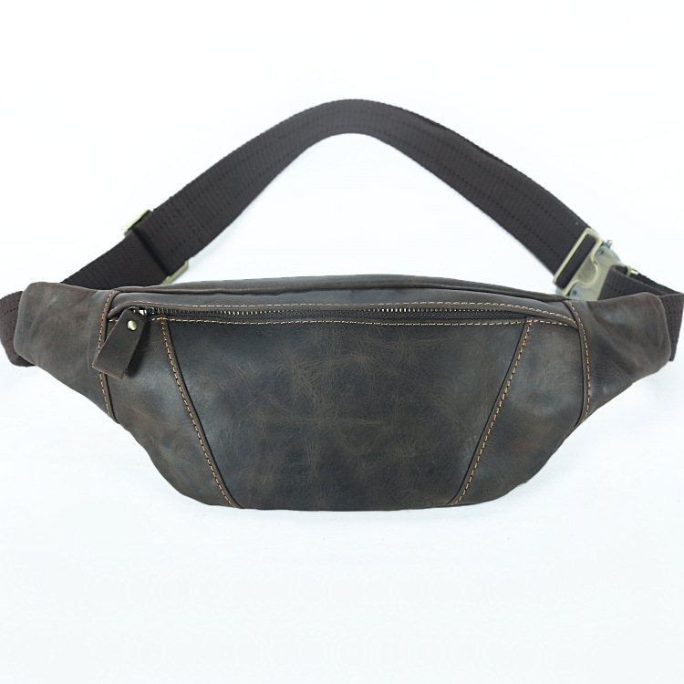 Bolso de la cintura de cuero de Caballo Loco de los hombres retro hecho a mano primera capa de piel de vaca bolsa de mensajero de cuero genuino al aire libre coreano deportes de equitación bolso de los hombres