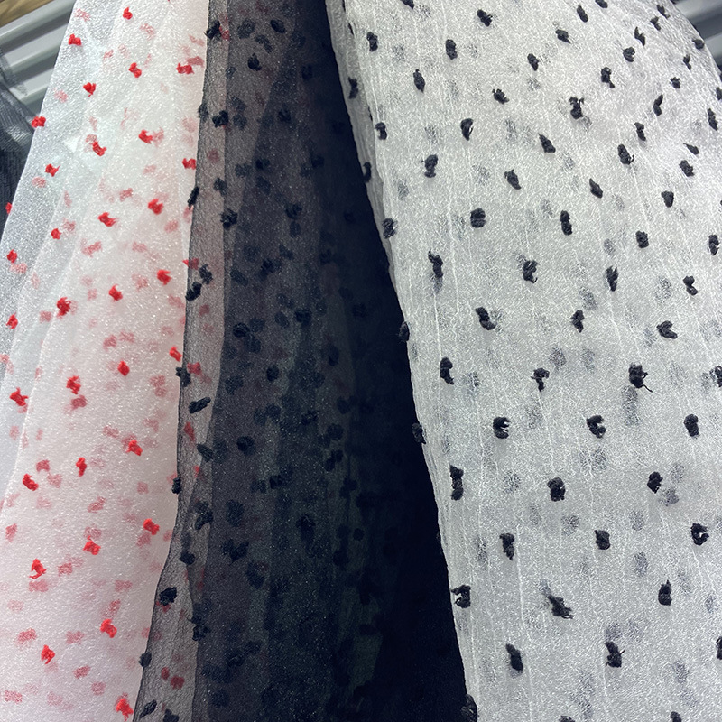 厂家供应 新款泡泡纱波点森系连衣裙复古文艺仙女网纱布网眼布