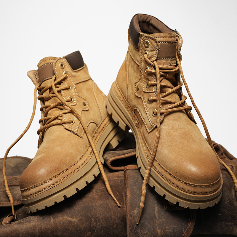 Putian hombre botas Martin aumento de altura en la parte inferior gruesa patada no mal al aire libre zapatos de herramientas de montaña de alta versión de cuero