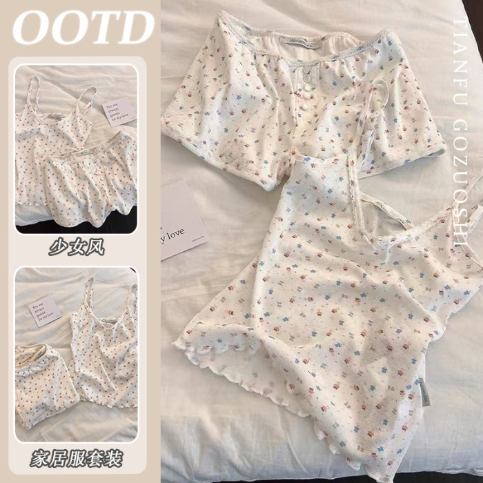 【带胸垫】ins风卡通睡衣女夏季新款可爱学生宿舍短袖居家服套装|undefined