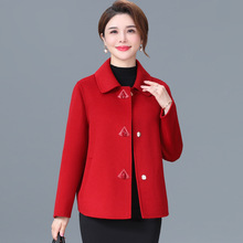 2025秋冬新款羊毛呢外套女短款大码宽松中老年妈妈双面呢羊绒大衣
