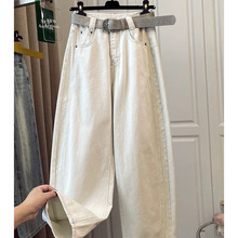 慵懒松弛感日系弯刀牛仔裤早春新款萝卜香蕉裤宽松高腰阔腿长裤女