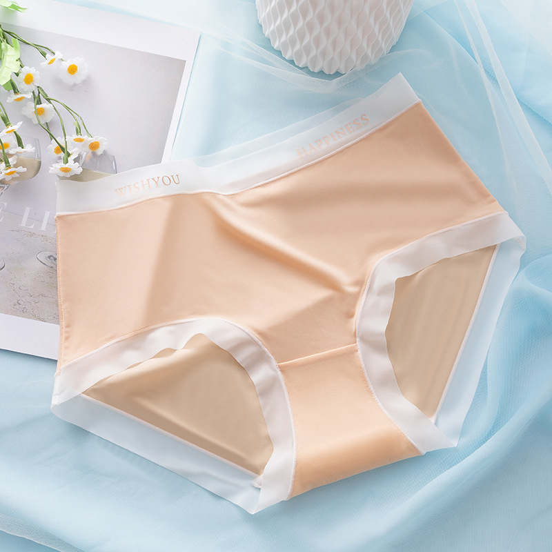 Ropa interior de seda de hielo sin costuras de mujer máscara de cintura media entrepierna de algodón de niña antibacteriana Levantamiento de cadera transpirable más pantalones cortos de tamaño Delgado