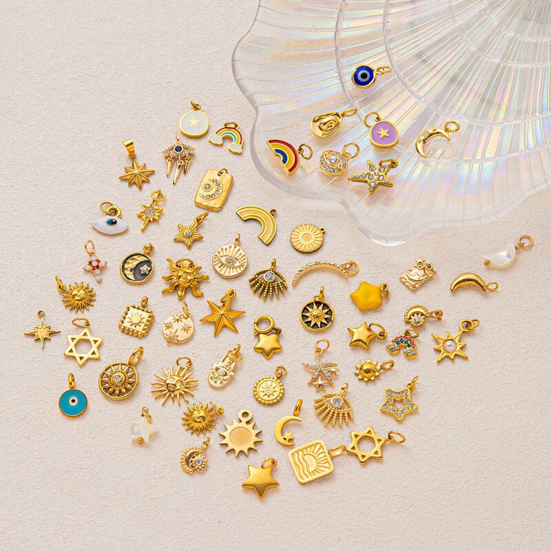 Sun, Moon, and Stars Pendant 18K Basic DIY Inner Vacuum Electroplated Stainless Steel Gold Color-Retaining Adjustable Chain European and American Accessories