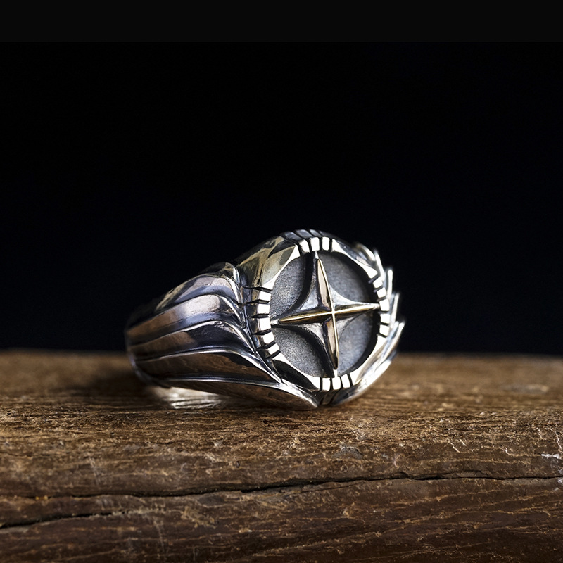 Vintage Goldkreuz Ring Für Herren, Einzigartiger Distressed Look_voghion.com