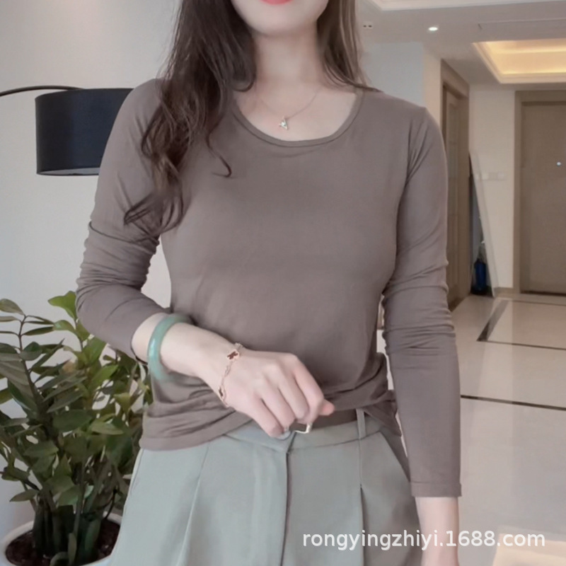 Women's Thin Cup One-Piece T-Shirt Round Neck Without Steel Rings All-Match Slim-Fit Base Shirt Wear-Free Bra Casual Women's Thin Cup One-Piece T-Shirt Round Neck Without Steel Rings All-Match Slim-Fit Base Shirt Wear-Free Bra Casual