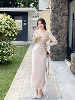 现货少女系羊毛内搭组V领打底衫毛衣女士秋季时尚修身高腰裙套装