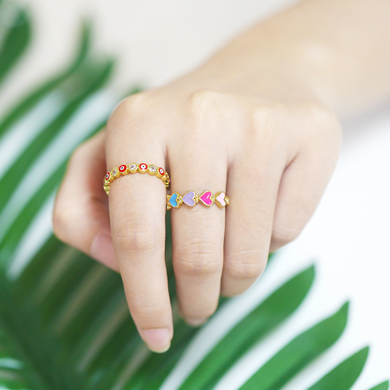 European and American open copper ring micro-inlaid zircon color drip oil creative eye ring