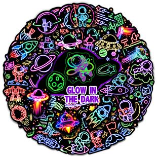 52 Planet Astronaut Children's Stickers Neon Luminous Self-Adhesive Painting Waterproof Self-Adhesive Notebook Water Cup Stickers