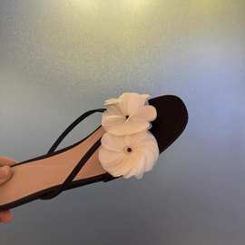 现货~花朵平底一字拖女夏季外穿人字半拖鞋气质百搭穆勒鞋凉拖鞋